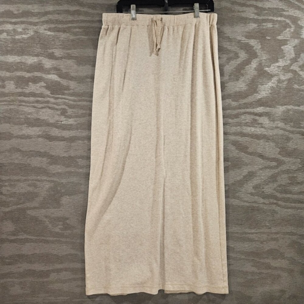 Eileen Fisher Maxi Beach Skirt L Pull On Elastic Waist Back Slit Cotton Beige - Picture 2 of 8